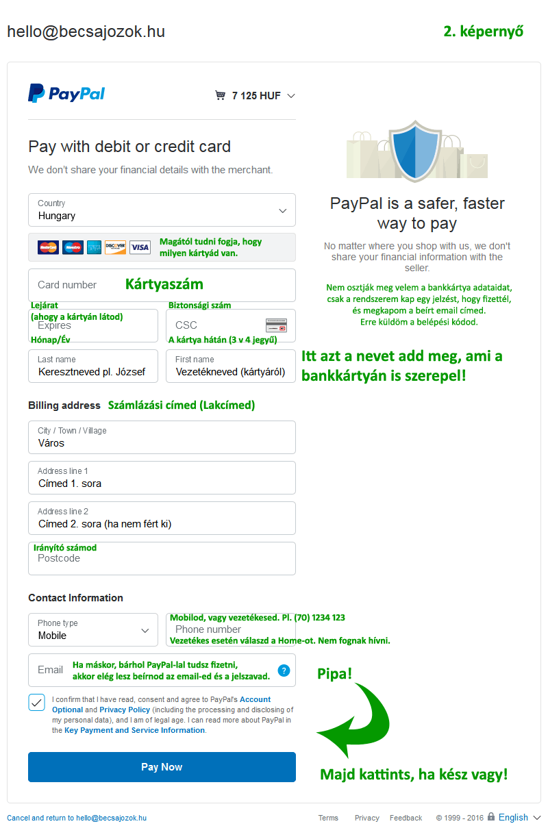 Bankkártyás fizetés PayPalon